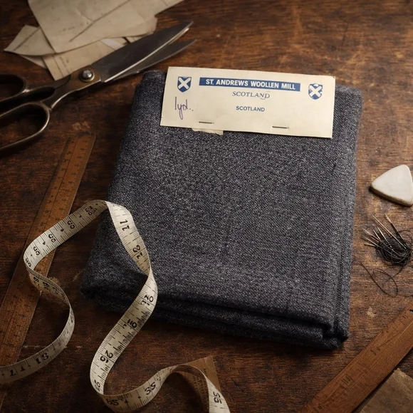 Vintage Scottish Tweed 1 Yard St Andrews Woollen Mill Charcoal Wool Fabric - Picture 1 of 8